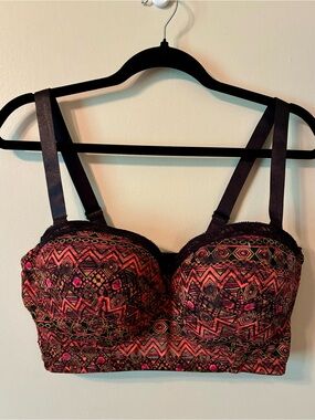 Black Fuchsia Convertible Bustier Bra Padded Geometric Tribal Neon 80s 40D
